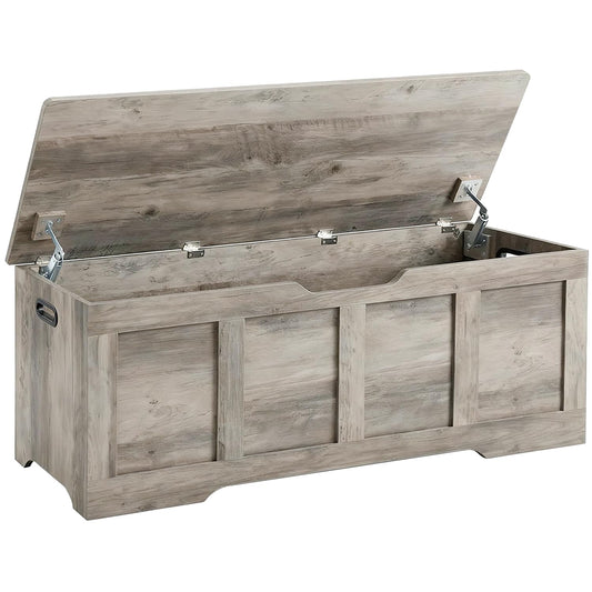 Timberer 47.2" Storage Chest, Extra Large Storage Trunk with 2 Safety Hinges, Wooden Storage Bench, Shoe Bench, Entryway Bench for Living Room, Bedroom, Grey