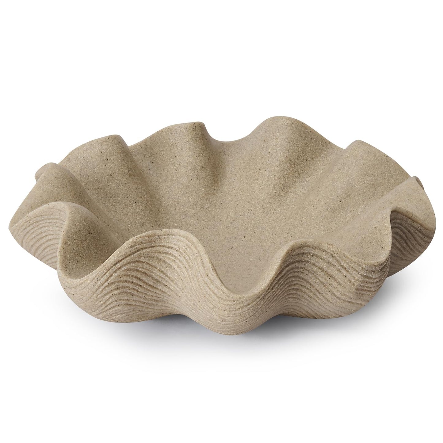 KEWOOL Scalloped Decorative Bowl Home Decor - 12.6" Modern Handicraft Large Shell Ruffle Decorative Fruit Bowl for Kitchen Counter, Chic Key Tray for Entryway Table, Artificial Stone Beige