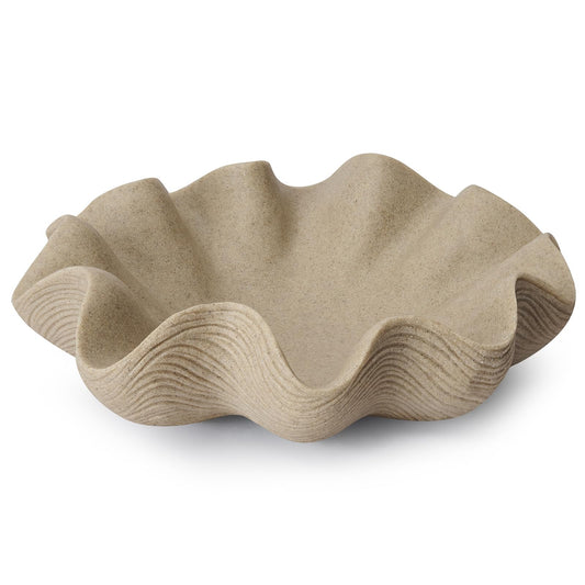 KEWOOL Scalloped Decorative Bowl Home Decor - 12.6" Modern Handicraft Large Shell Ruffle Decorative Fruit Bowl for Kitchen Counter, Chic Key Tray for Entryway Table, Artificial Stone Beige