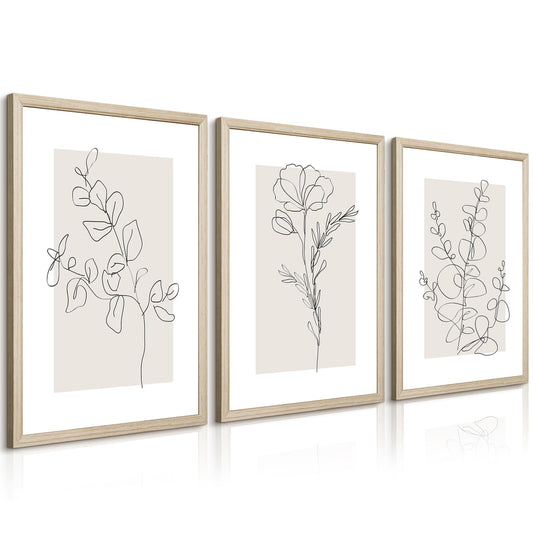 Neutral Botanical Prints Wall Art Flower Minimalist Canvas Wall Decor Vintage Line Wall Art Floral Plant Painting Pictures Beige Boho Artwork Farmhouse Poster for Bedroom 12x16x3 Inch Wood Framed
