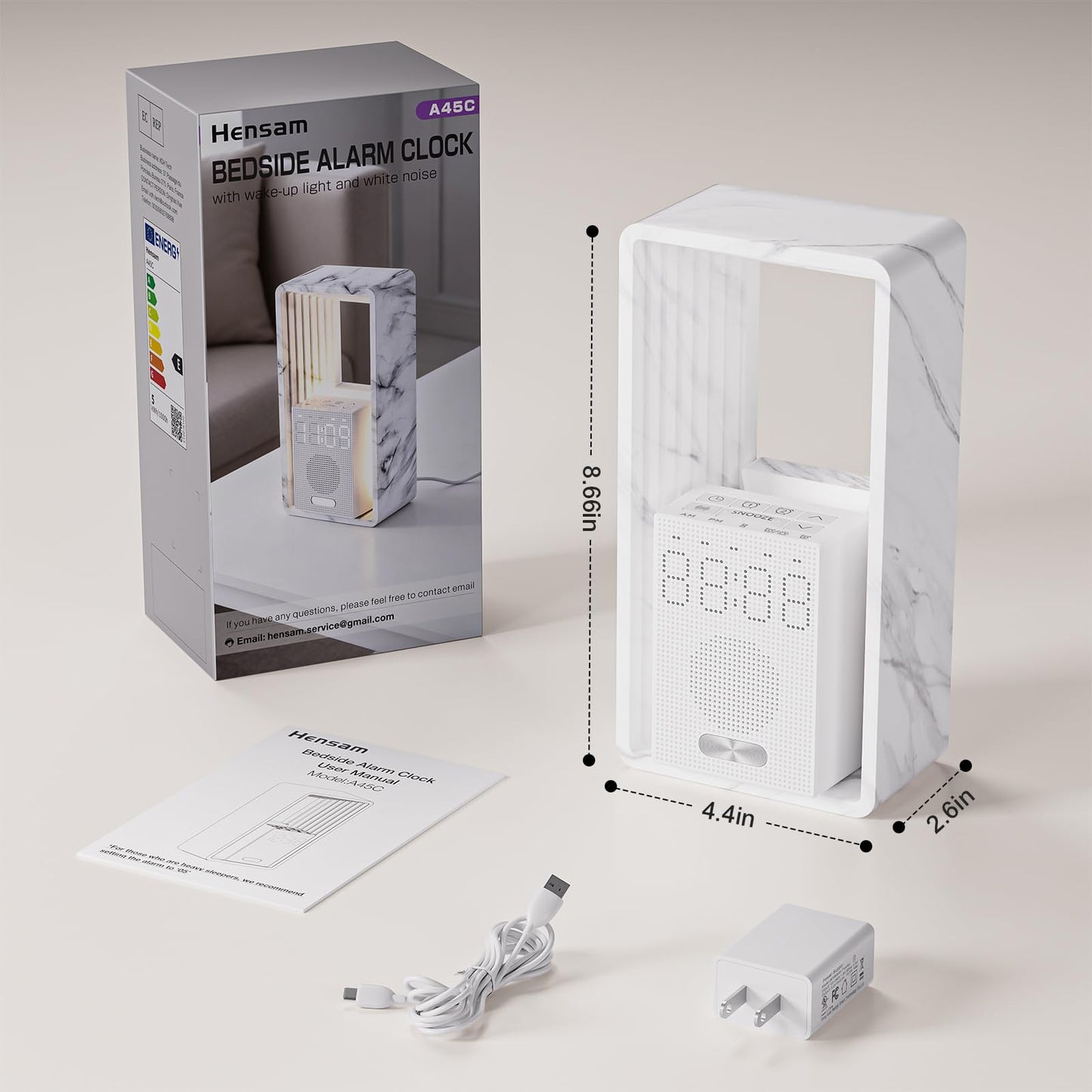 Hensam 20 White Noise Machine Alarm Clock with Night Light for Bedroom
