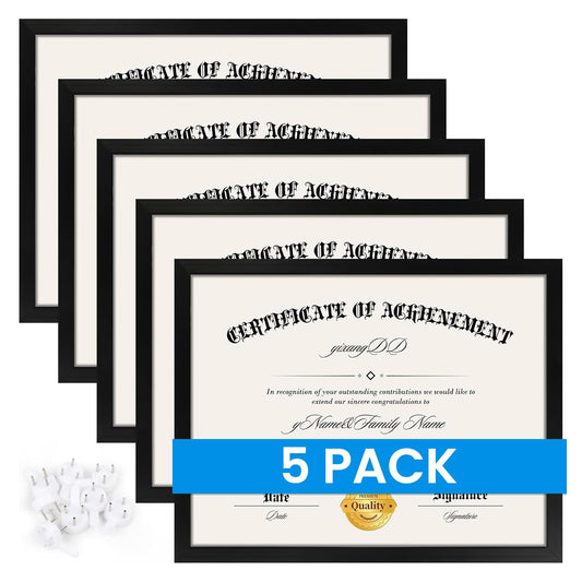 YixangDD 5 Pack Certificate Frames 8.5 x 11, College Diploma Frame with Clear Plexiglass, Black Degree Document Frame for Wall and Tabletop Display