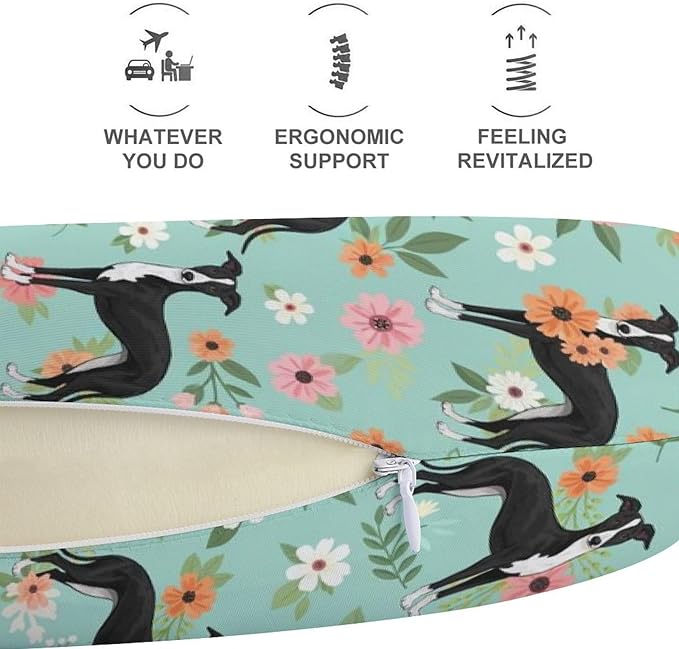Premium Memory Foam Travel Pillow, Italian Greyhound U-Shaped, Head Support U-Shape for Bus Airplane Restful Sleep, Washable Breathable Cover