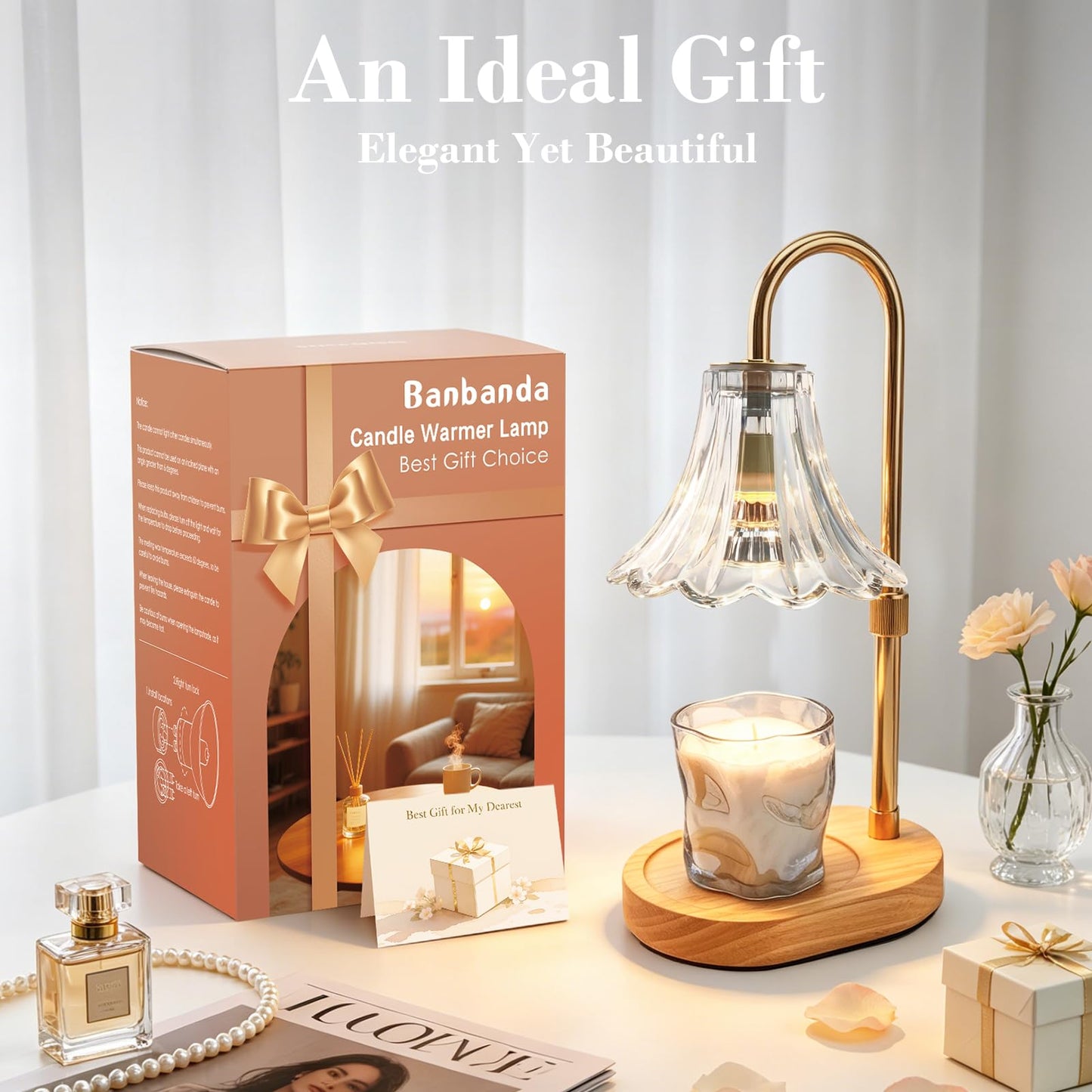 Banbanda Candle Warmer Lamp with Timer: 2026 Mothers Day Gifts for Women, Adjustable Candle Warmer with 2 Bulbs, Flower Candle Lamp for House Warming Room Decor