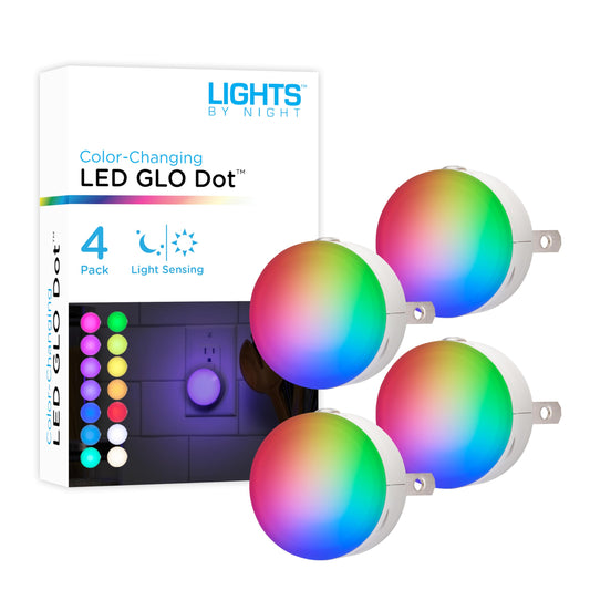 Lights by Night Color Changing Mini LED Night Light, Plug-in, Dusk to Dawn Sensor, Compact, 3 Modes, Ambient Lighting, for Kids or Adults, Bedroom, Bathroom, Nursery, Hallway, 4 Pack, 72961