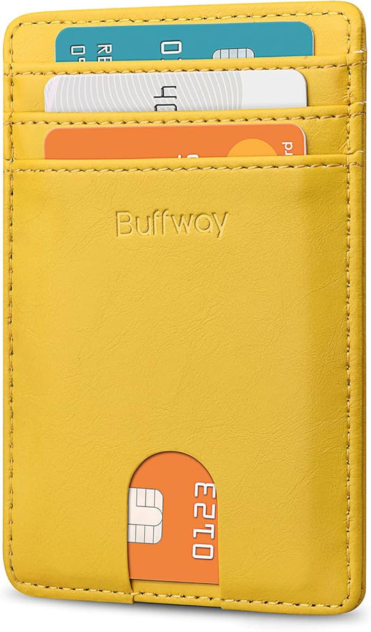 Buffway Mens Slim Wallet, Minimalist Thin Front Pocket Leather Credit Card Holder with RFID Blocking for Work Travel | Minimalist, Thin, Front Pocket, Credit Card Holder, RFID Blocking, for Work Travel