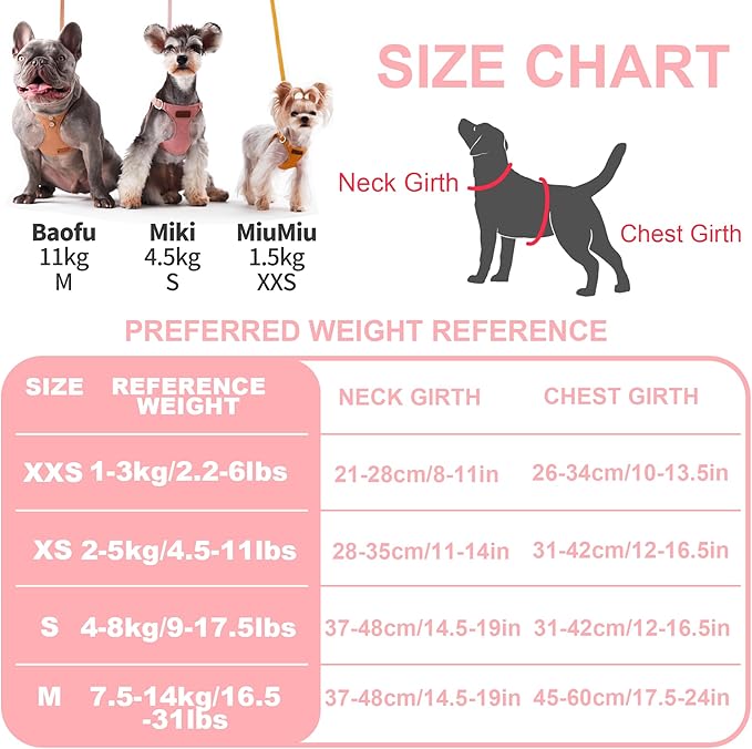 Puppytie No Pull Small Dog Harness with Multifunction Dog Leash, Lightweight Soft Adjustable No Choke Escape Proof Pet Harness Vest, Pink