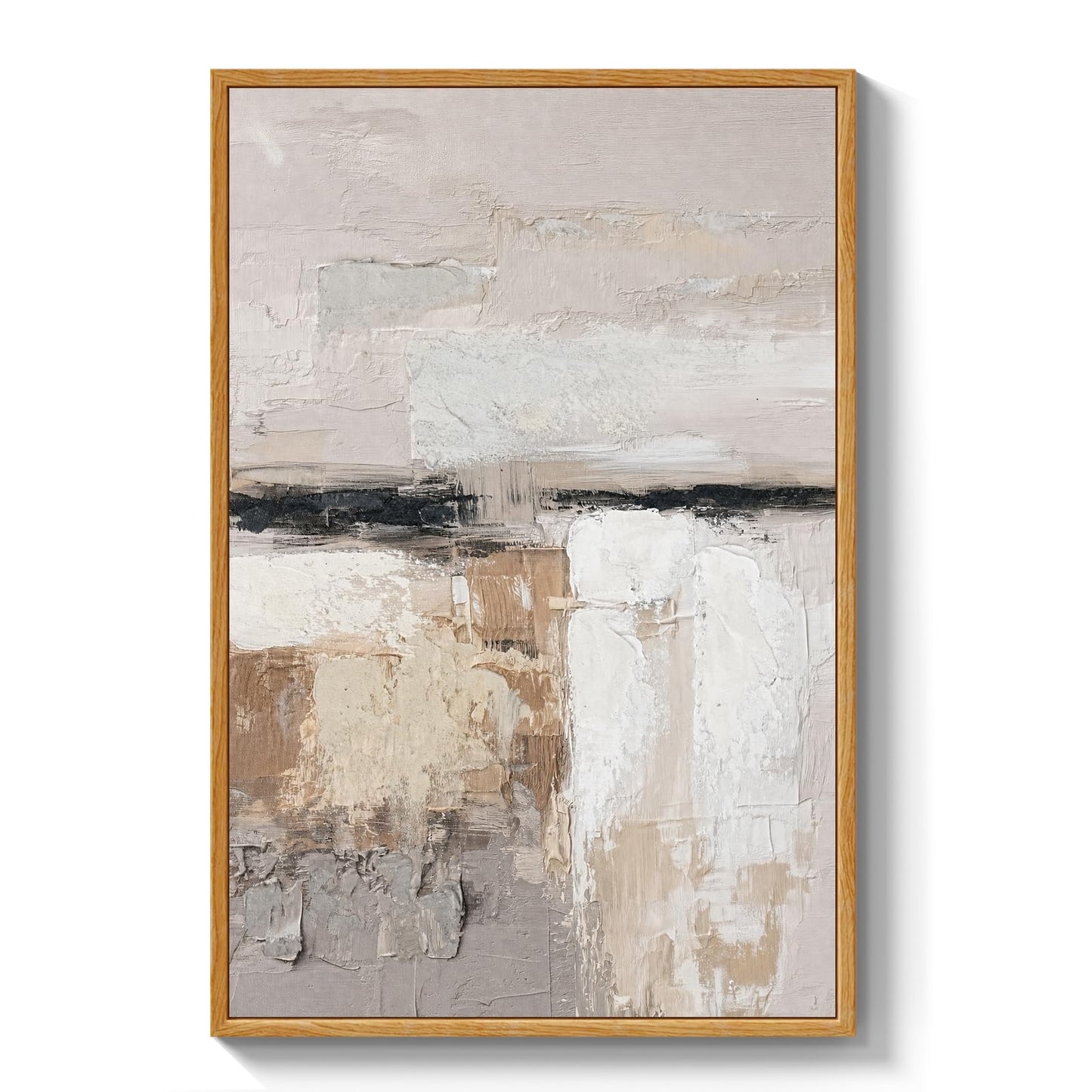 ARPEOTCY 3D Textured Large Framed Canvas Wall Art Prints, Hand-Painted Abstract Beige Earth Tone Neutral Oil Painting Aesthetic, Wall Decor for Living Room Bedroom Office, 16x24inch