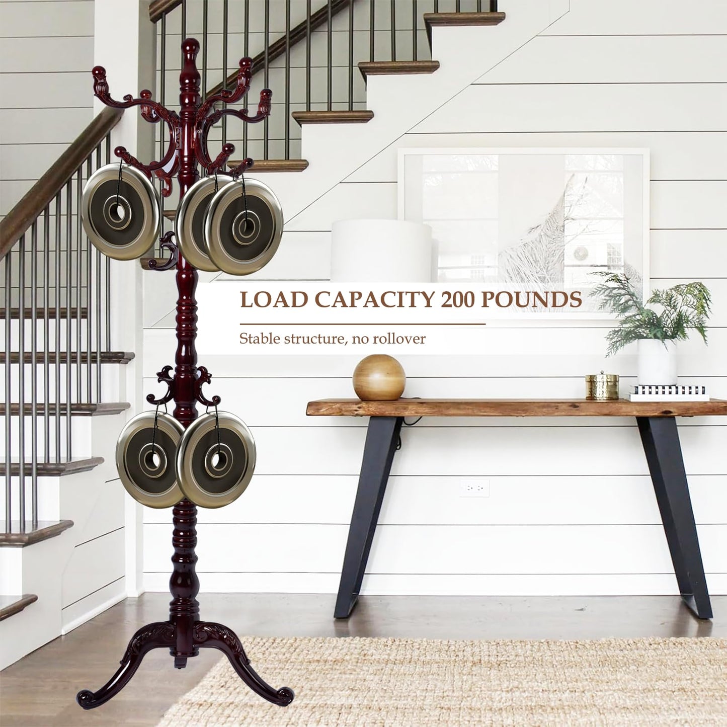 Zacammy Wood Coat Rack Freestanding, Natural Coats Tree Stand with 14 Hooks, 73" Sturdy and Easy Assembly Coat Rack Stand for Entryway, Hallway, Bedroom, Bags, Hats (Tri-legged Base, Rosewood)
