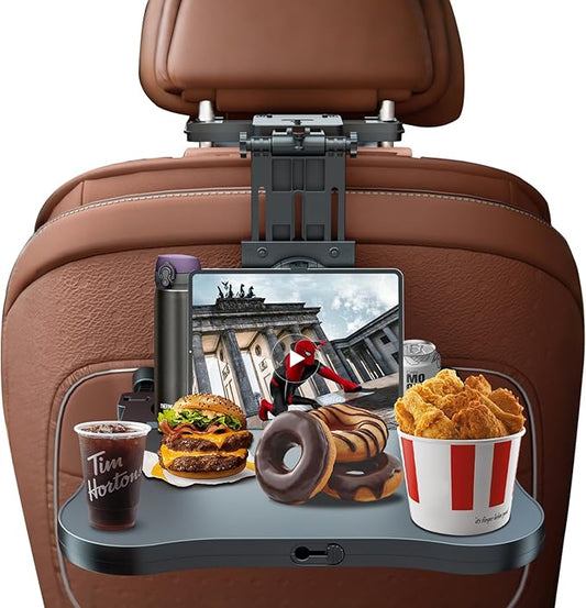 zorunowa Car Back Seat Tray Table-Stable Auto Backseat Food Trays Desk for Rear Passenger Road Trip Eating & Work, Multifunctional Adjustable Travel Tray with Phone Drink Holder for Laptop iPad