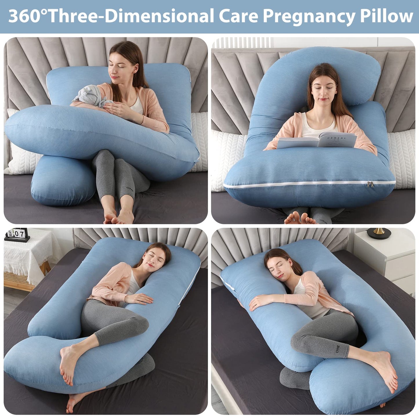 Elover Cooling Pregnancy Pillows for Sleeping, U Shaped Full Body Pillow with Removable Cover, Pregnant Women Must Haves,Maternity Essential,Blue