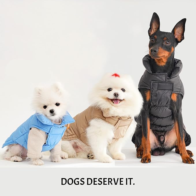 SPACE LION Dog Puffer Jacket, Down Winter Coat, Durable Outdoor Coat for Cold and Windy Conditions, Lightweight & Adjustable Fit Coats for Small Dogs, (Black, Size10/S)