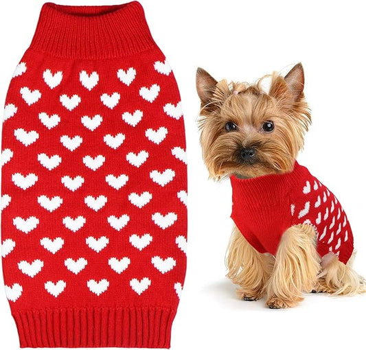 GOYOSWA Valentines Dog Sweater, Dog Valentines Clothes Outfit Knitted Sweaters for Small Medium Large Dogs Pets (Red Heart, Small)