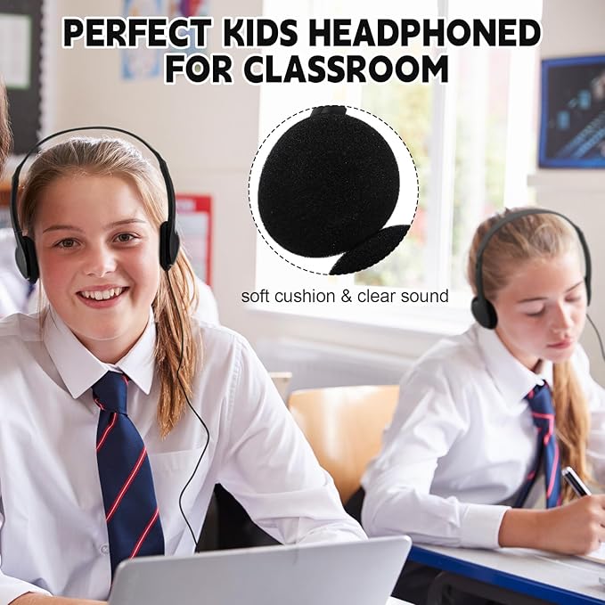 Konohan 30 Pack Headphones Bulk Headphone for School Classroom Student Wired Headphones Adjustable with 3.5 mm Jack for Adults (Black)