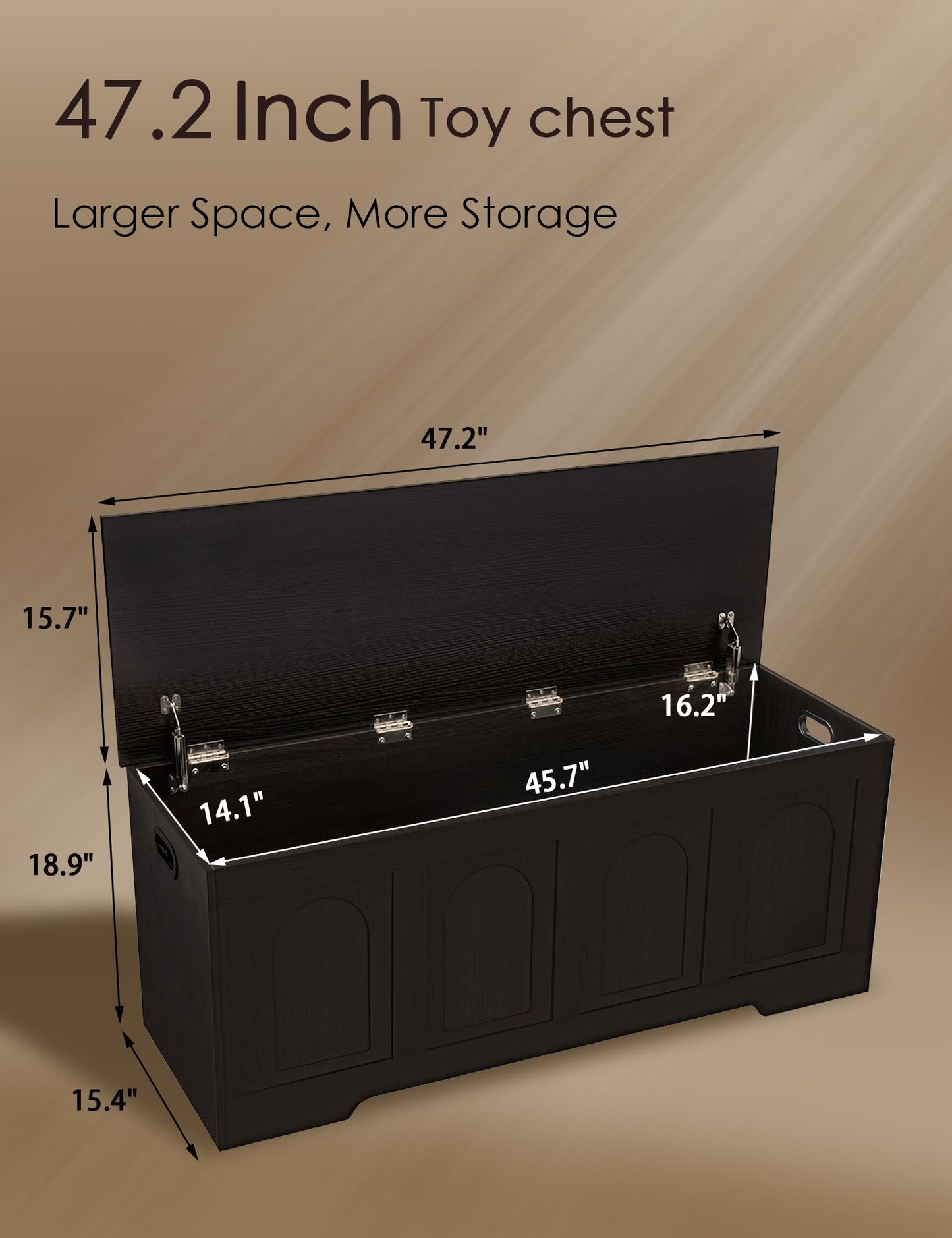 DINZI LVJ Storage Chest, 47.2”Wooden Storage Box with 2 Safety Hinges, Entryway Shoe Bench with Flip-Top, Large Trunk for Living Room, Bedroom, Easy Assembly, Espresso