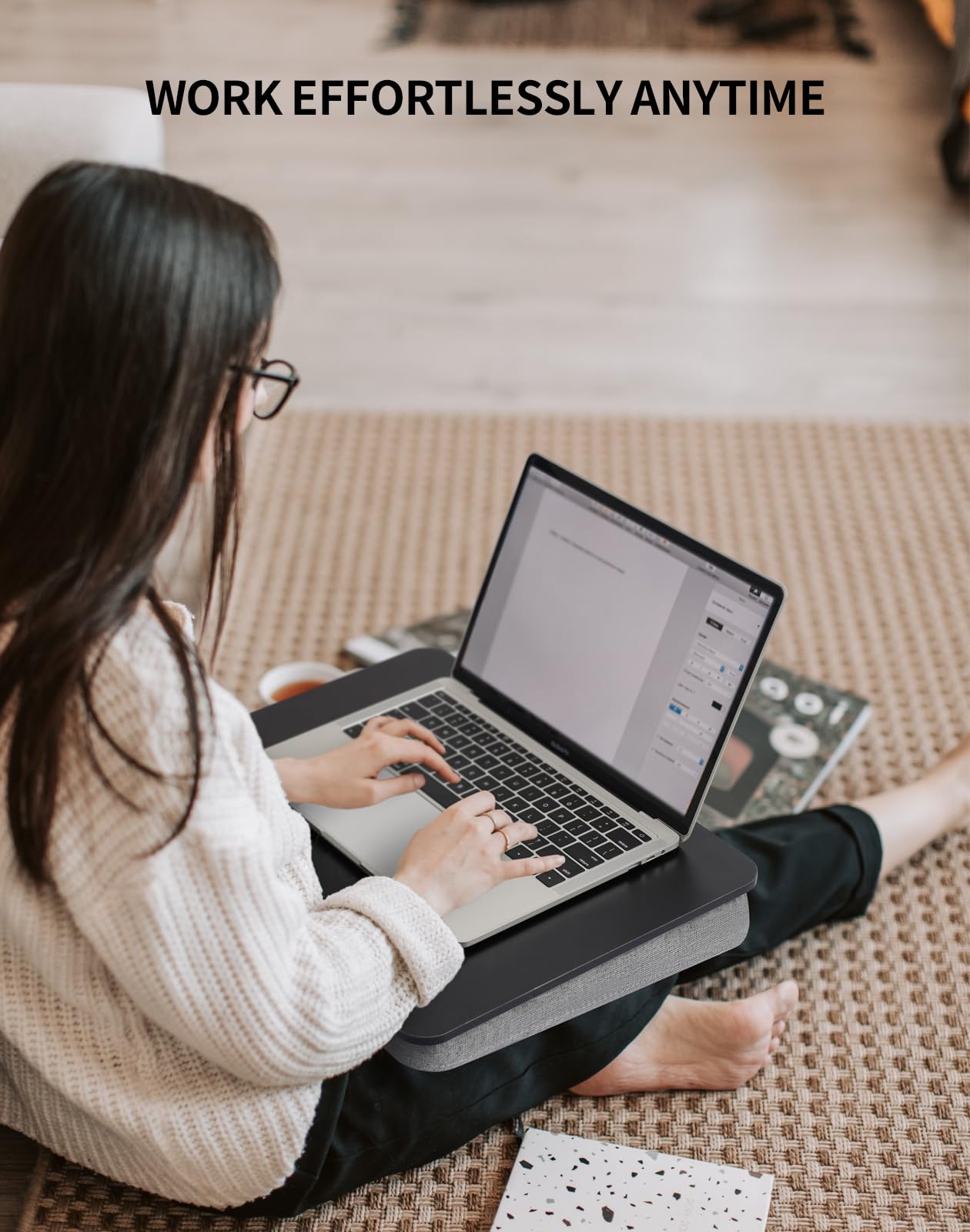 ZEAPTAC Lap Desk with Pillow Cushion, Portable Bed Desk, Fits up to 15.6 inch Laptop, Lap Stand for Bed & Couch & Carpet, Book/Tablet/Drawing Board Stand - Black