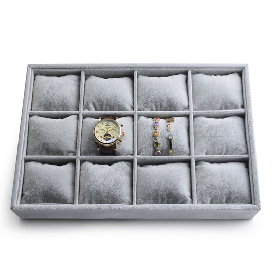 Oirlv Premium Velvet 12 Grid Jewelry Organizer Tray with Removable Pillow Watch Organizer Jewelry Tray Bracelet Bangle Watch Display Holder