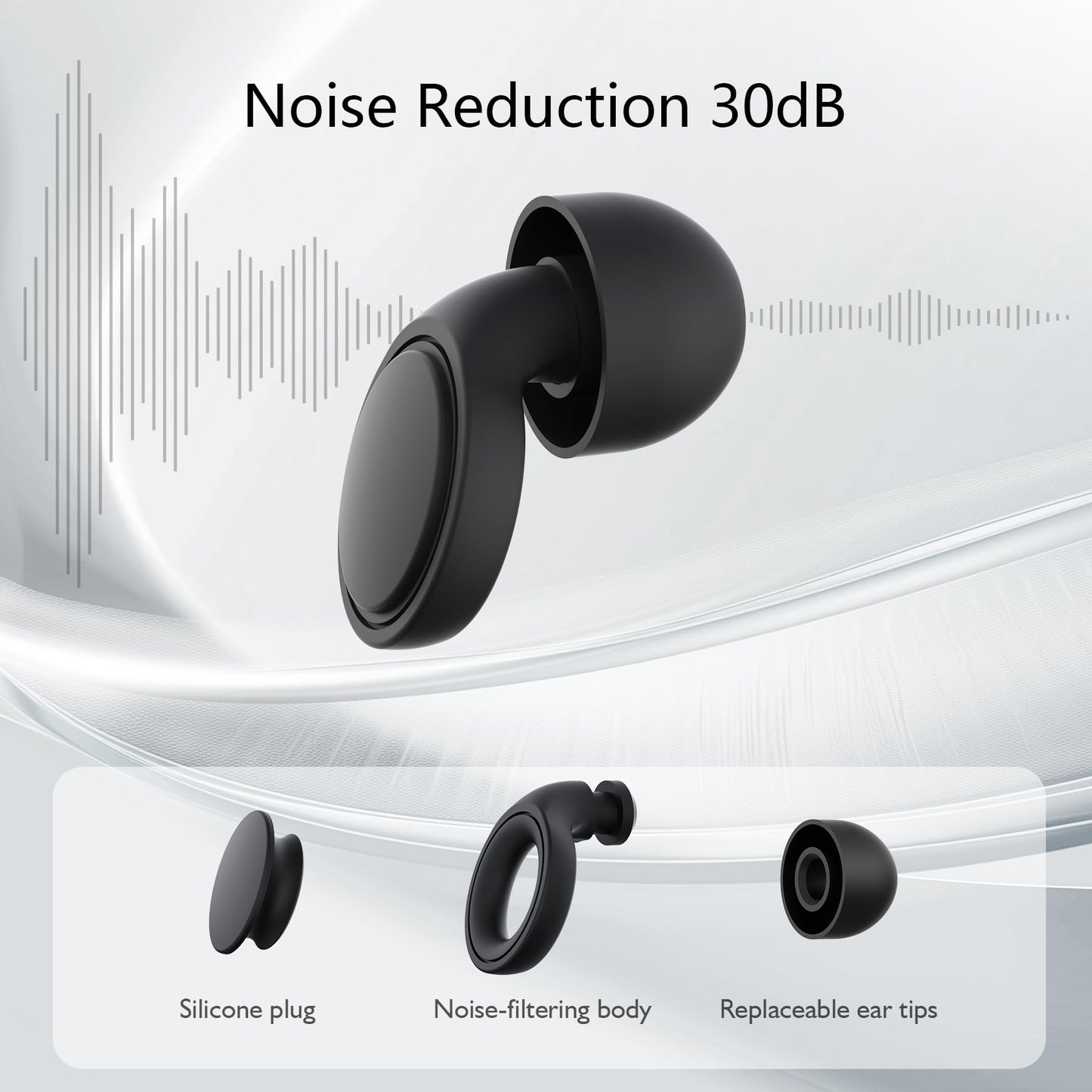 Jayine 2 Pairs Ear Plugs for Sleeping, Soft Full Silicone Ear Plugs for Noise Reduction 25dB, Reusable Hearing Protection Earplugs for Concert, Focus, Noise Sensitivity, 8 Ear Tips in S/M/L - Black