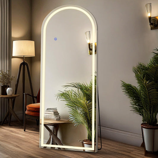 DUMOS Arched LED Full Length Floor Mirror, 63"x20" Full Body Standing Mirror with Lights, 3 Color Lighting, Hanging or Leaning, Wall Mounted, Modern Simple Home Wall Decor, White