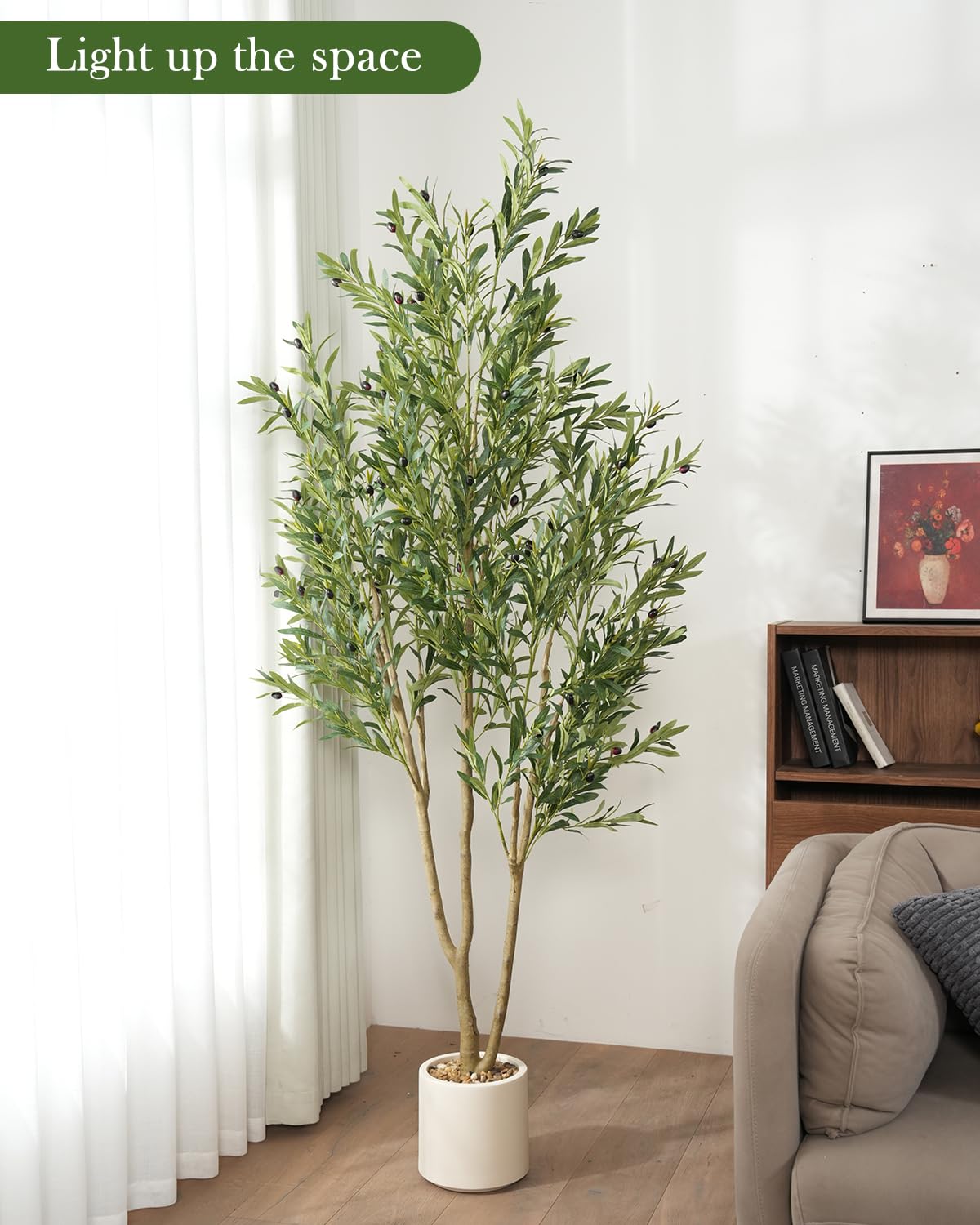 Sillaff Olive Tree 6FT Fake Tree Faux Plants Indoor with Pot Artificial Tree Nearly Natural Olive Branches and Fruits for Living Room Home Office Decorations
