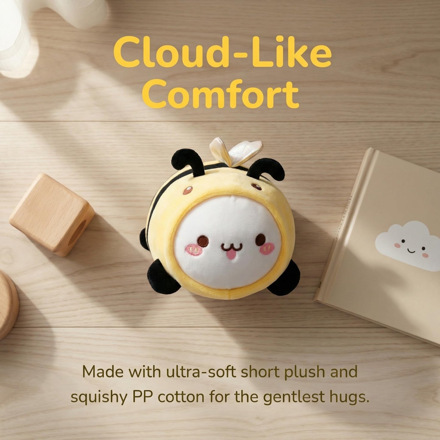 AIXINI 5 in 1 Plush Pillow Toys Set - Pink Salamander, Keji Pig, Bee, Strawberry, Panda, Cute Stuffed Animals Pillows for Kids, Soft Cartoon Bedroom Decor Gifts (bee, Medium Size)