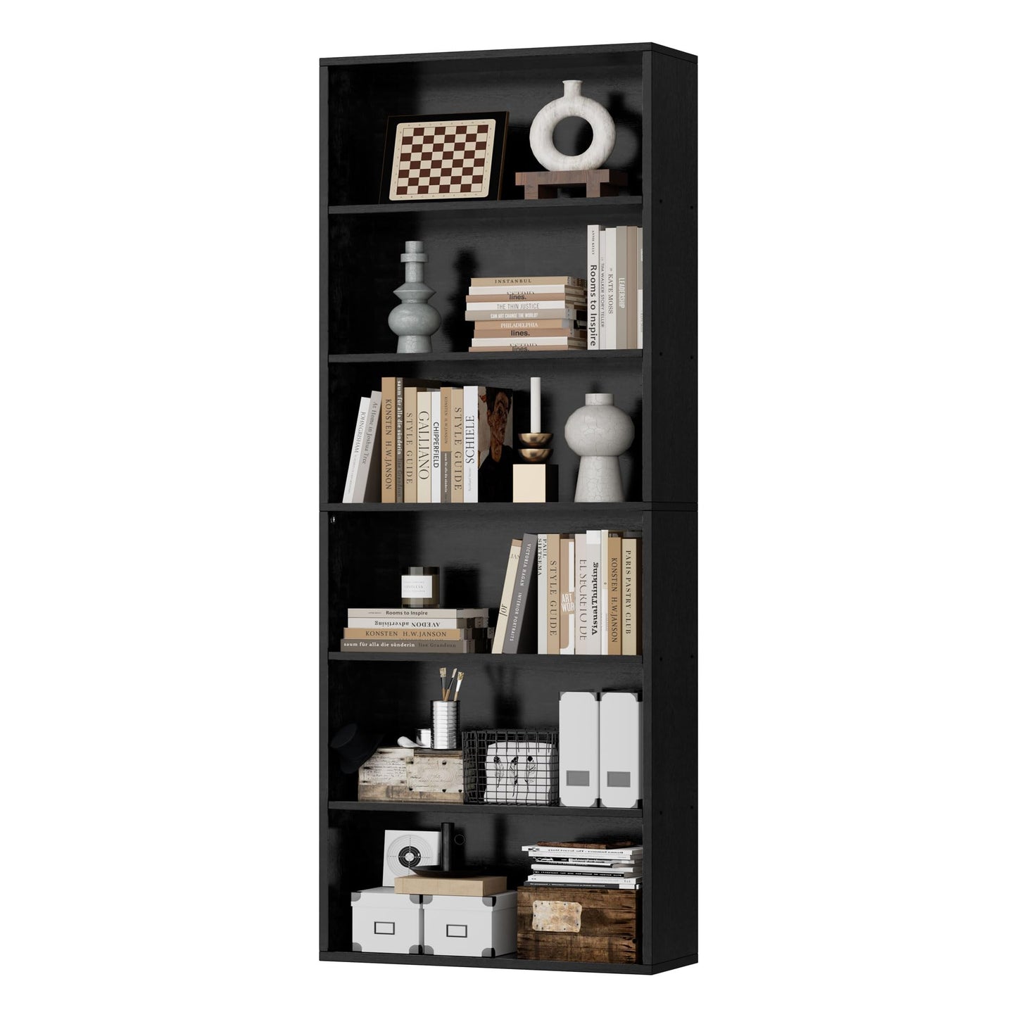 JAMFLY Narrow Tall Bookshelf 6 Shelf Bookcase Vertical Storage, Slim Profile Tall Narrow Storage Unit for Home Office, Living Room, Bedroom, Black