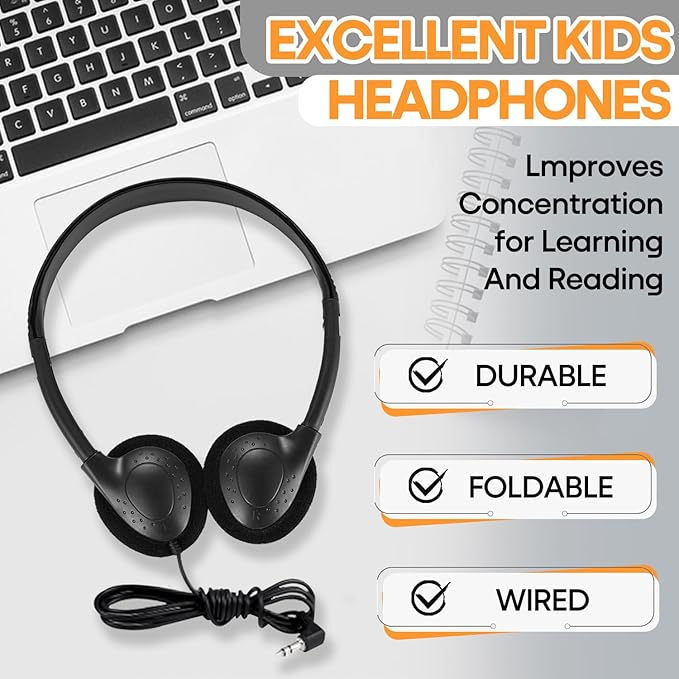 50 Pack Classroom Headphones Bulk for School Kids Students, Wholeslae Wired Durable Earphones Class Set for Children Toddler Teens Boys Girls and Adult (HY857,50 Black)