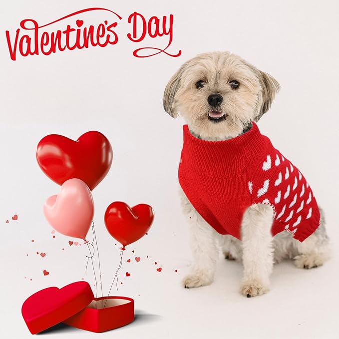 GOYOSWA Valentines Dog Sweater, Dog Valentines Clothes Outfit Knitted Sweaters for Small Medium Large Dogs Pets (Red Heart, Medium)