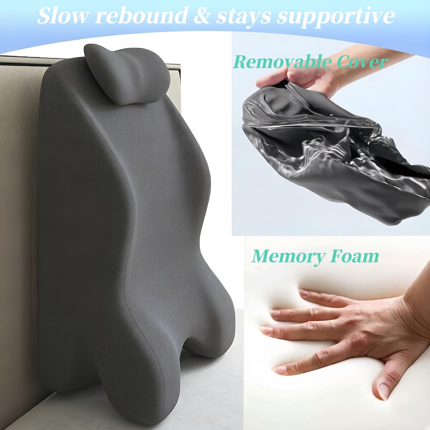Multi-Functional Pillow Ergonomic Wedge Backrest with Wide Applications, Memory Foam Cushion for Sleeping and Reading, Prone Pillow with Superior Neck & Shoulder Support (Dark Gray)