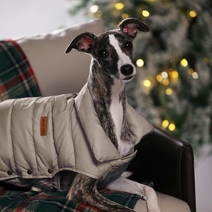 SPACE LION Dog Puffer Jacket, Down Winter Coat, Durable Outdoor Coat for Cold and Windy Conditions, Lightweight & Adjustable Fit Coats for Large Dogs,(Khaki, Size28/4XL)