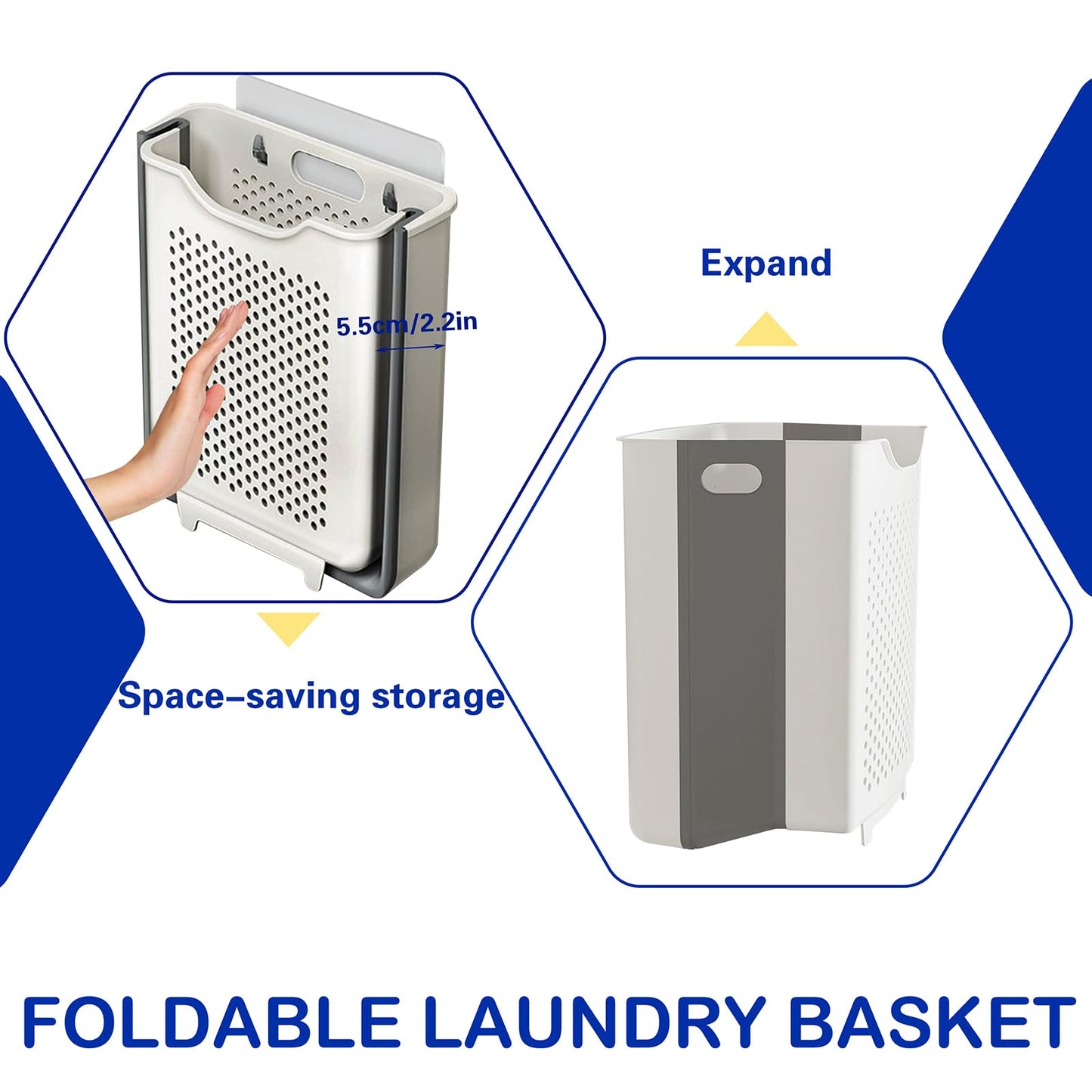 Collapsible Laundry Basket, Wall Mounted Hamper with Handle, Space-Saving Foldable Storage Dirty Washer Organizer, Hanging Multi-function Container for Home, Dorms, RVs, 11 x 6.3 x 11.4 Inch