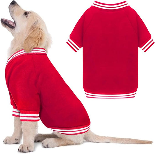 Dog Sweater Brushed Fleece Baseball Jacket Soft Warm Pet Sweatshirt Dog Sweaters for Small Dogs Puppy Sweater Boy Girl Pet(Red-XS)