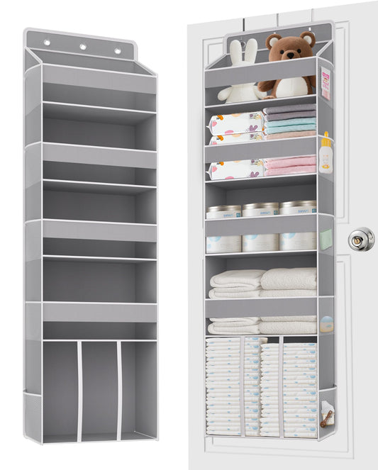 TAHAVICE Heavy Duty Over the Door Organizer with Large Capacity Caddy, Behind Door Storage with 10 Mesh Side Pockets, Back of Door Hanging Organizer for Closet, Bathroom, Laundry