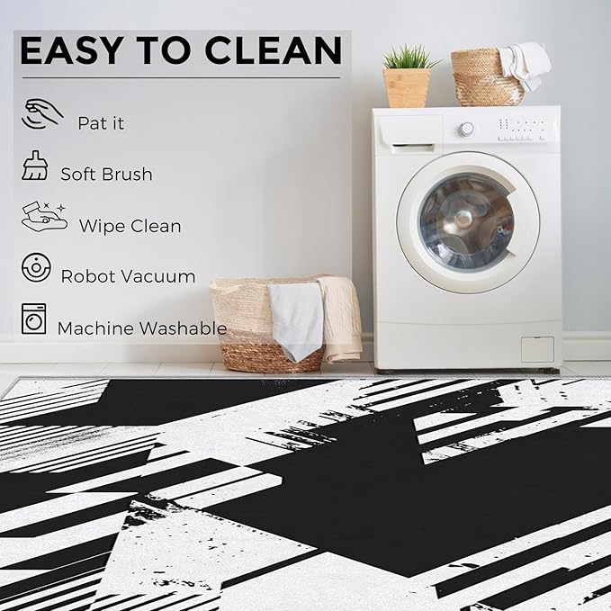 Black and White Rugs for Home Decor, 6x9 ft, Abstract Geometric Area Rugs for Living Room, Soft Non Slip Washable Modern Minimalist Carpet Bedroom Decorations Dt-Ghf-31