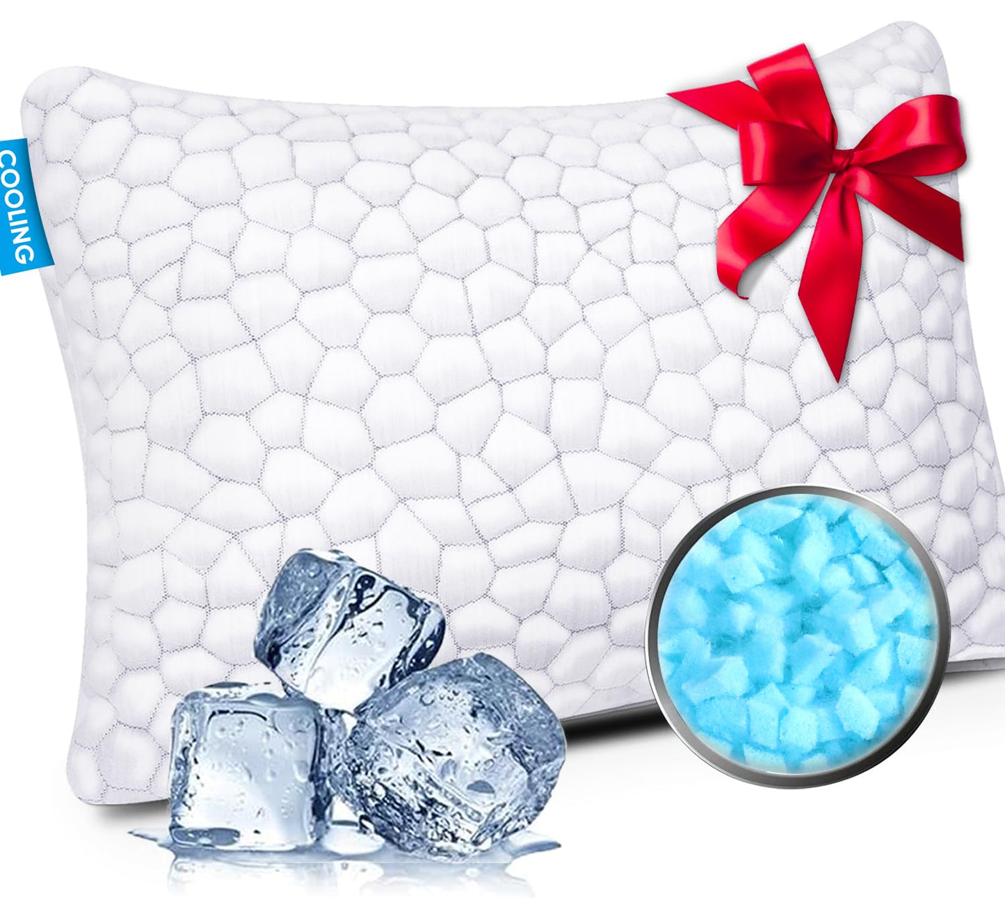 Cooling Pillow King Size 1 Pack, Adjustable Bed Pillows for Sleeping, Luxury Shredded Memory Foam Pillows, Soft Yet Supportive Firm Pillow for Side, Back, Stomach Sleepers, Cool Pillow for Hot Sleeper