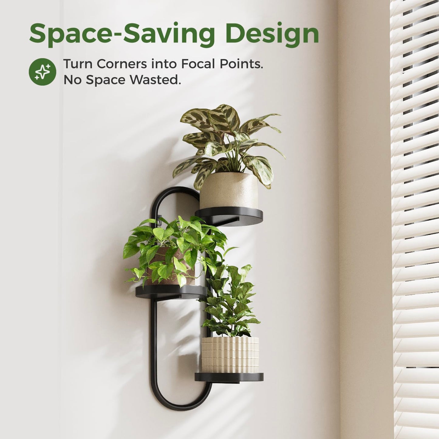 Laposso 3 Tier Wall Planter Metal Plant Hanger Indoor Black