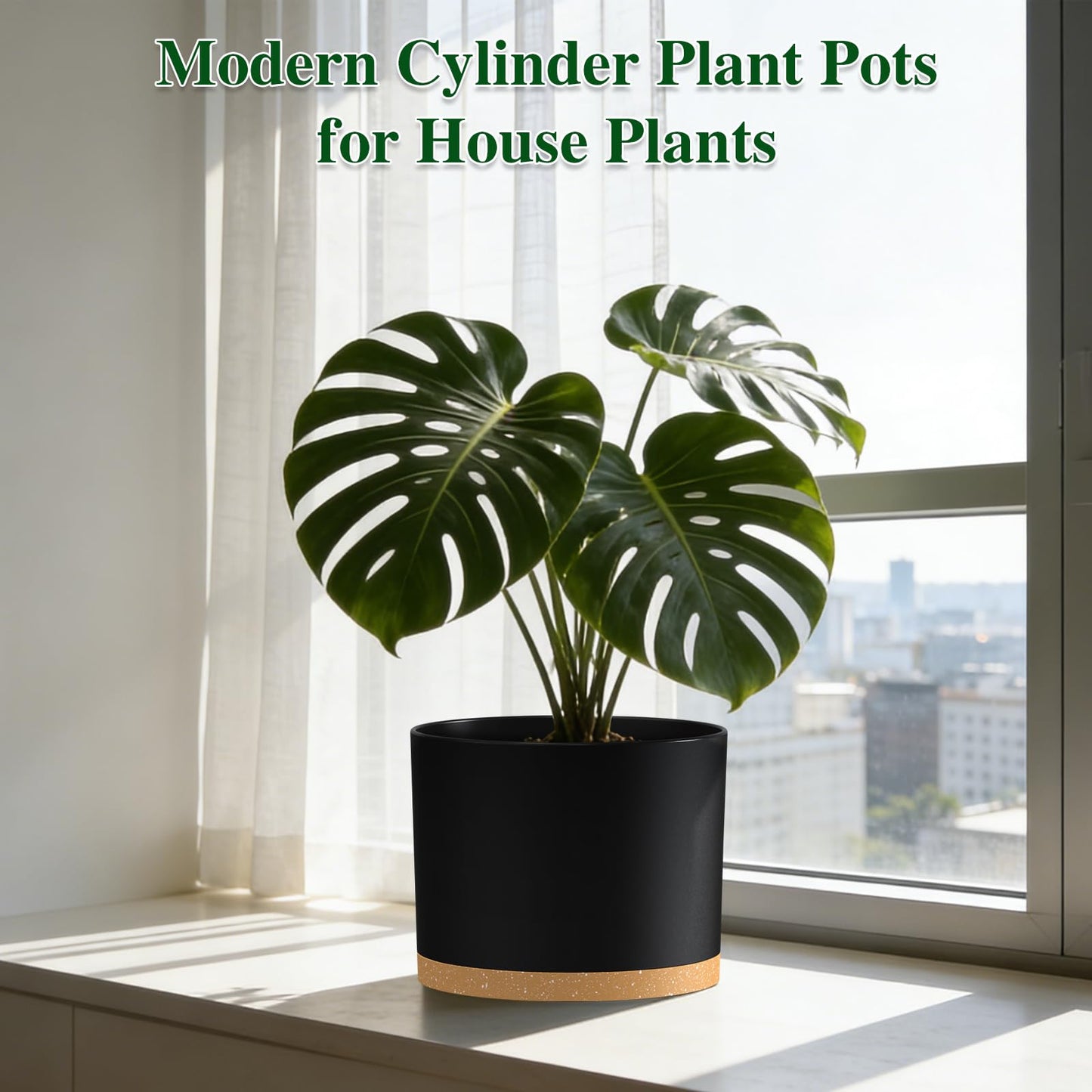 KUGAZ Plant Pots, 10/9/8 Inch 3 Pack Cylindrical Flower Pots with Drainage Holes and Saucers, Plastic Planters for Outdoor Indoor Plants,Black Brown
