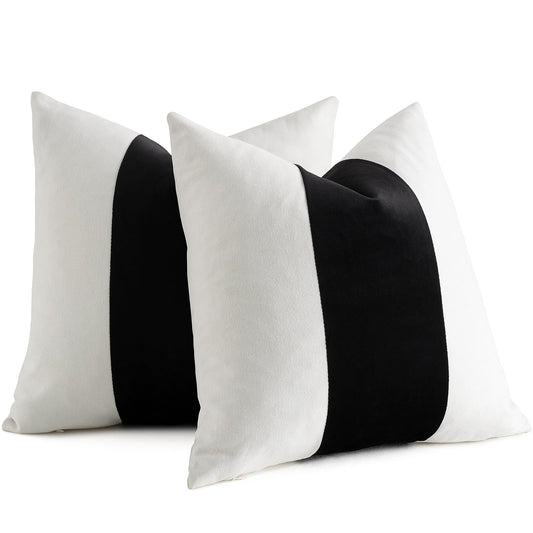 AmHoo Pack of 2 Velvet Panel Cotton Pillow Covers Decorative Pillowcase Cushion for Couch Sofa Bedroom 18 x 18-Inch Black