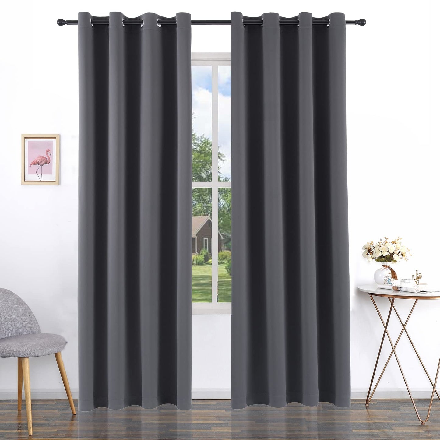 Pickluc Grey Blackout Curtain Panels with Grommet, Light Blocking Drapes for Living Room, Thermal Insulated, Noise Reduction, Privacy Protection, 52 Inches Wide x 108 Inches Long, Set of 2