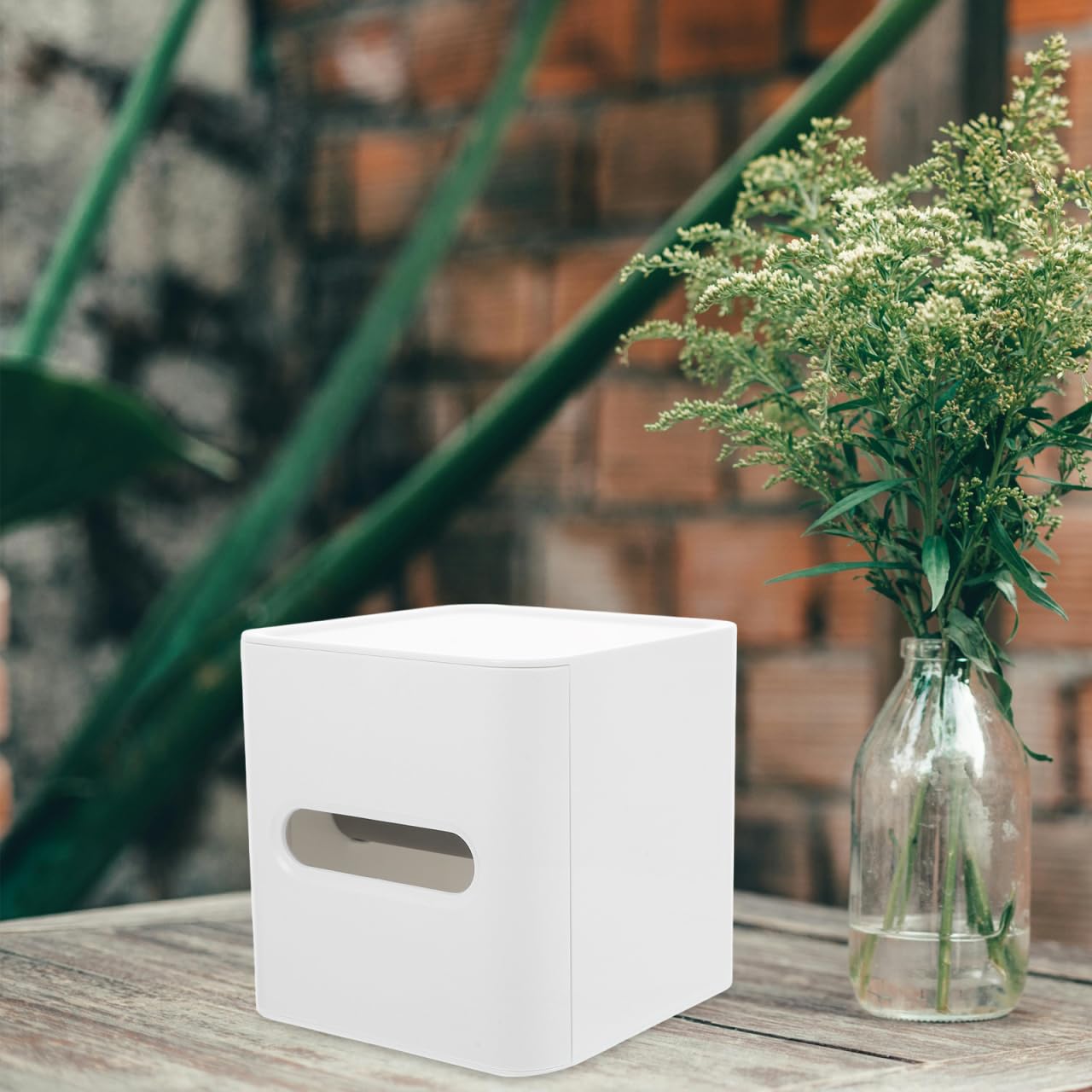 Kichvoe Square Plastic Tissue Box Cover with Tray Multifunction Roll Paper Holder for Bathroom and Office Compact 5.51X5.51X5.51In Cube Tissue Storage Organizer
