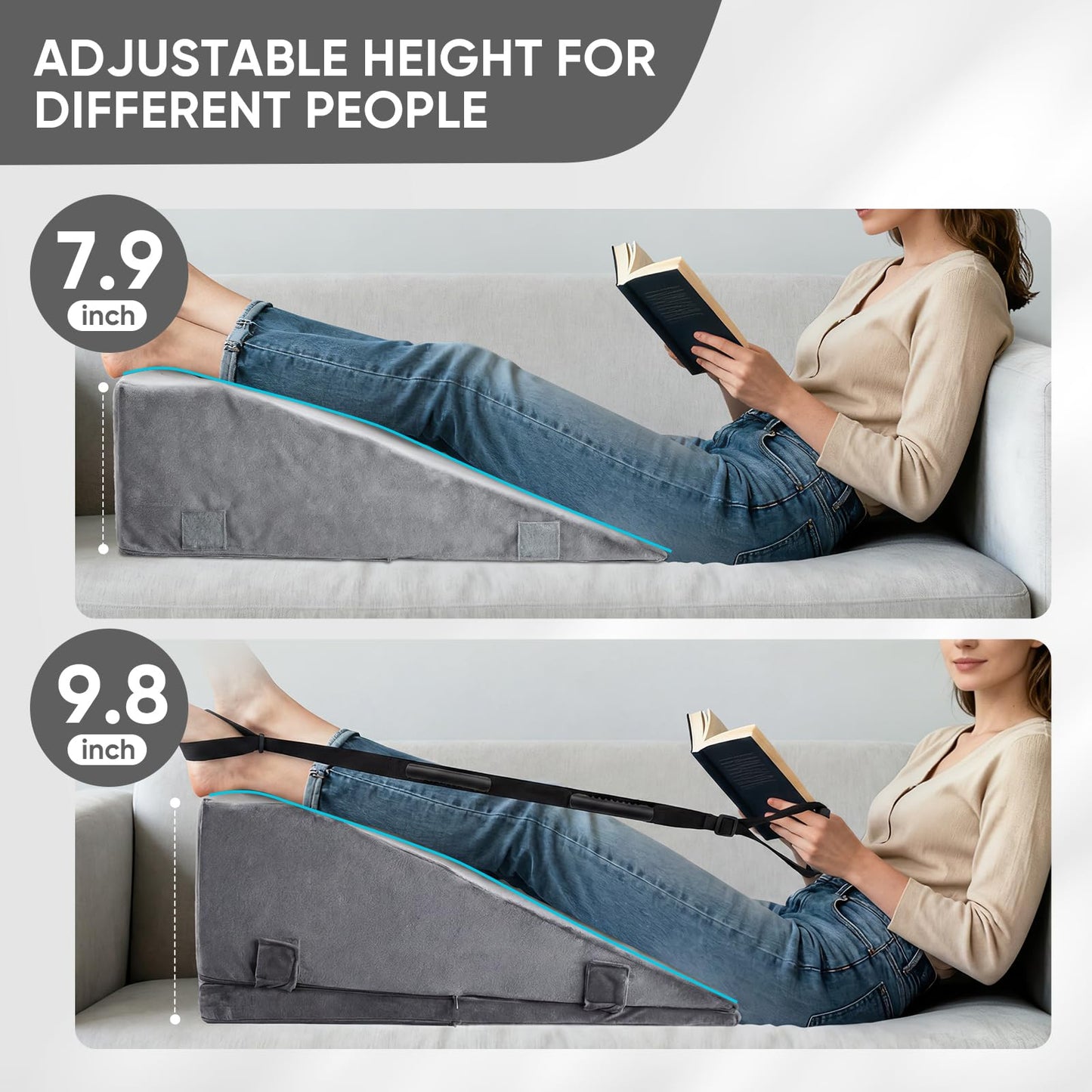 Leg Elevation Pillows for After Surgery, 2 in 1 Leg Lifter for After Knee Surgery with Leg Lifter, Adjustable Wedge Pillow Relieves Joint Pain After Surgery Ergonomic Curve for Hip Ankle Pain Relief
