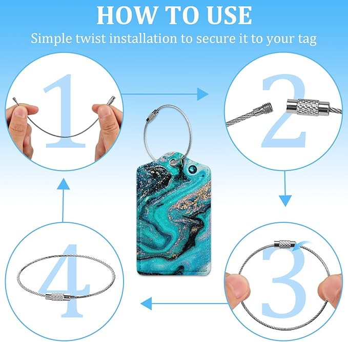 2 Pack Luggage Tag for Suitcase,Luxury Marble Luggage Tag with PU Leather Privacy Cover ID Label & Stainless Steel Loop for Women Men Travel Bag Suitcase