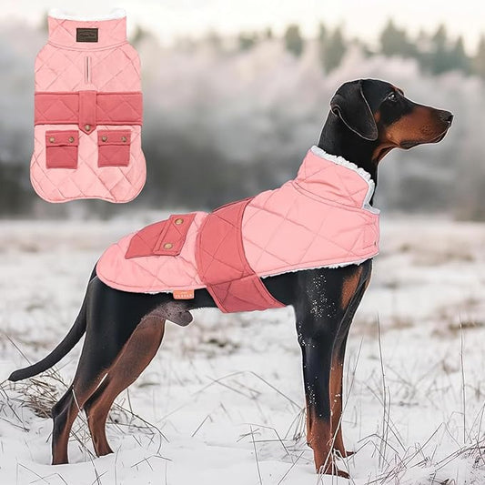KYEESE Dog Coat Warm Pets Clothes for Cold Weather Waterproof Dog Coats for Large Dogs Soft Pet Sweater with Leash Hole Thick Pet Winter Puffer Coat with Pocket Windproof Dogs Jacket with Fleece Lined
