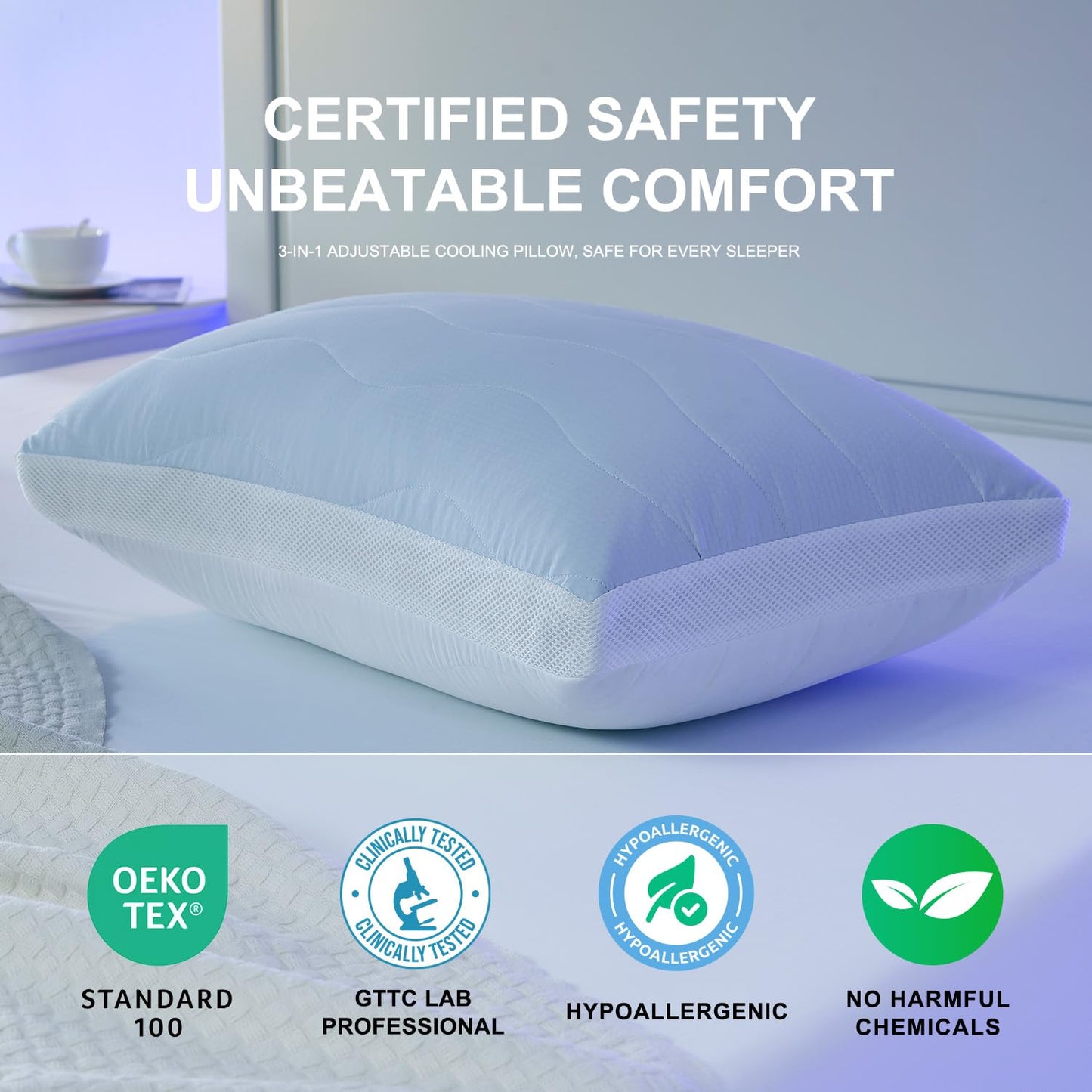 ANT-HOME Adjustable Firm Pillow for Side Sleepers,Standard Size Adjust Cooling Bed Pillows for Back,Stomach,Hot Sleepers,Luxury Pillows for Sleeping Set of 1