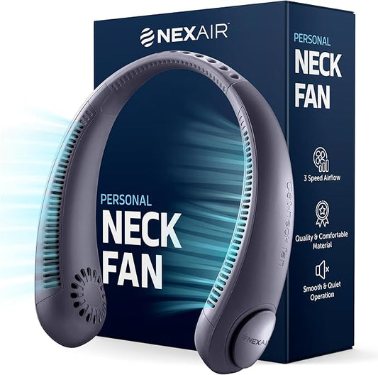 NEXAIR Portable Neck Fan - 3 Speed Rechargeable Bladeless Neck Fan, Adjustable Personal Black Neck Fan For Women & Men Modern Design, Great Cooling Fan For Travel, Indoor, Outdoors & Sports (Blue)