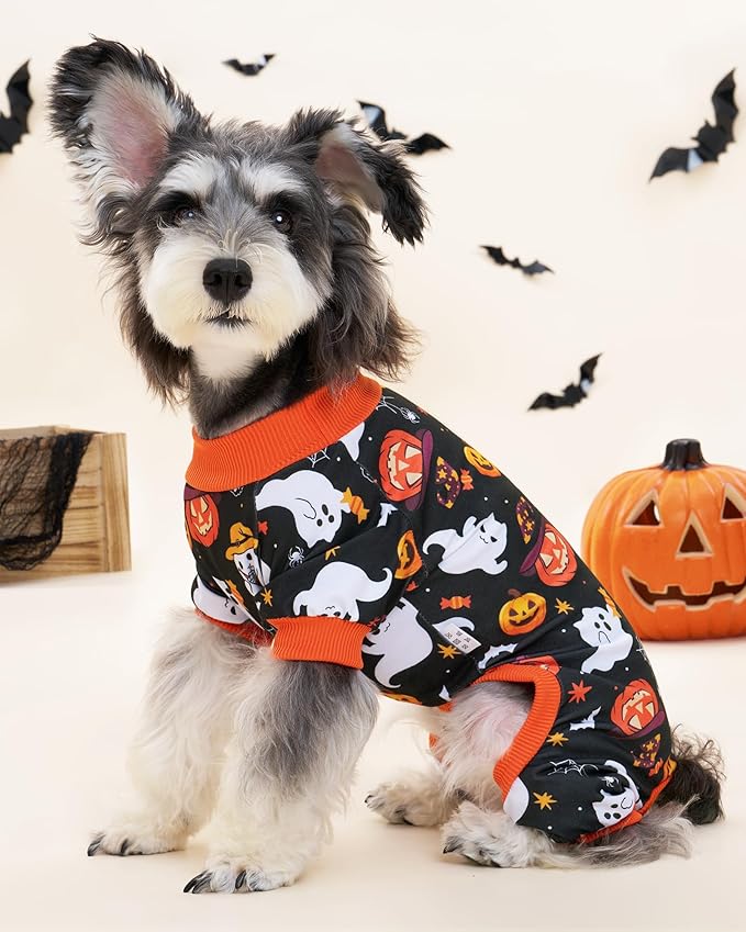 XPUDAC 4 Pack Halloween Dog Pajamas, Funny Ghost Halloween Costumes for Dogs, Soft Strechy Doggy Clothes for Small Medium Dogs Boy Girl, Pet Apparel, XS