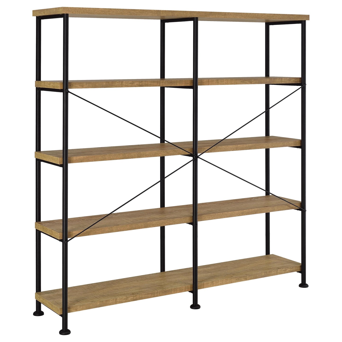 Coaster Home Furnishings - Analiese - Wood and Metal - 4-Tier Double Bookshelf with Open Shelves, X-Back Bracing, and Rectangular Frame - Home Office - 63-Inch - Mango - 801853