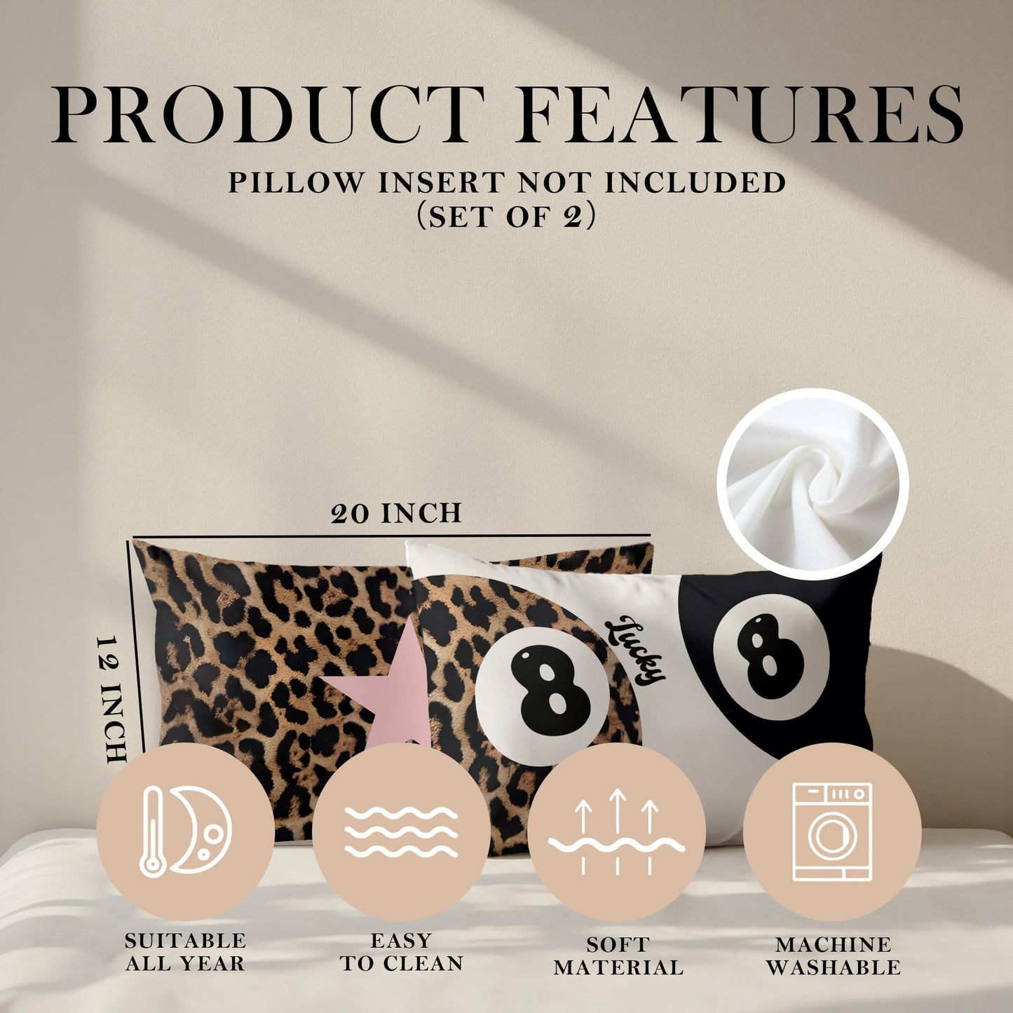 GTYNU Trendy Funky Cheetah Y2K 8 Ball Pillow Covers 12x20 Set of 2,Fuunky Leopard Print Pink Star Decorative Pillowcases,Cheetah Throw Pillow Covers for Couch Sofa Bed Home Room Decor