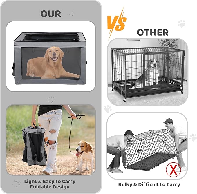 Foldable Pet Crate for Dogs & Cats, Portable Soft-Sided Kennel with Oxford Fabric, Lightweight & Easy to Carry, Travel & Indoor Use, Large