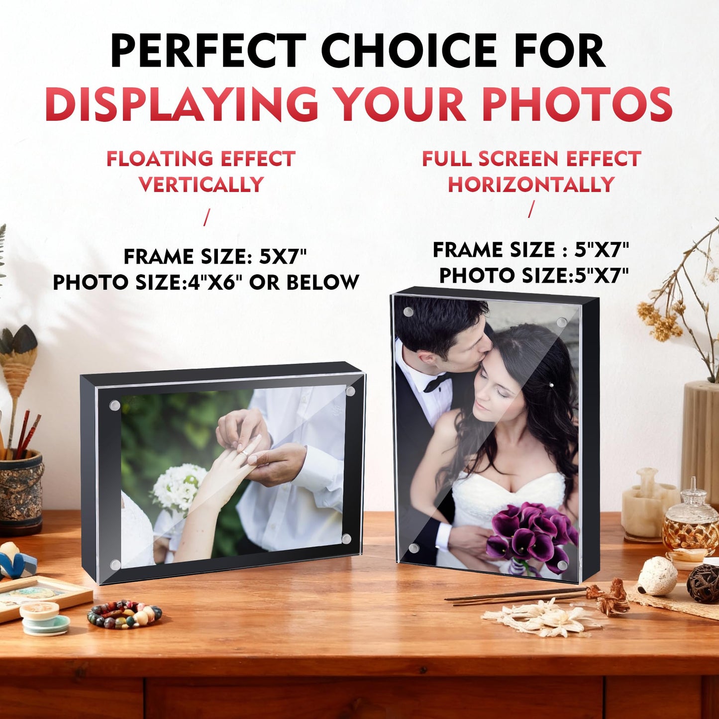UMICAL 5x7 Acrylic Photo Frame 1 Pack Clear Magnetic Black Back